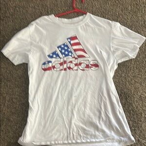 White Short Sleeve Graphic Tee with American Flag Design